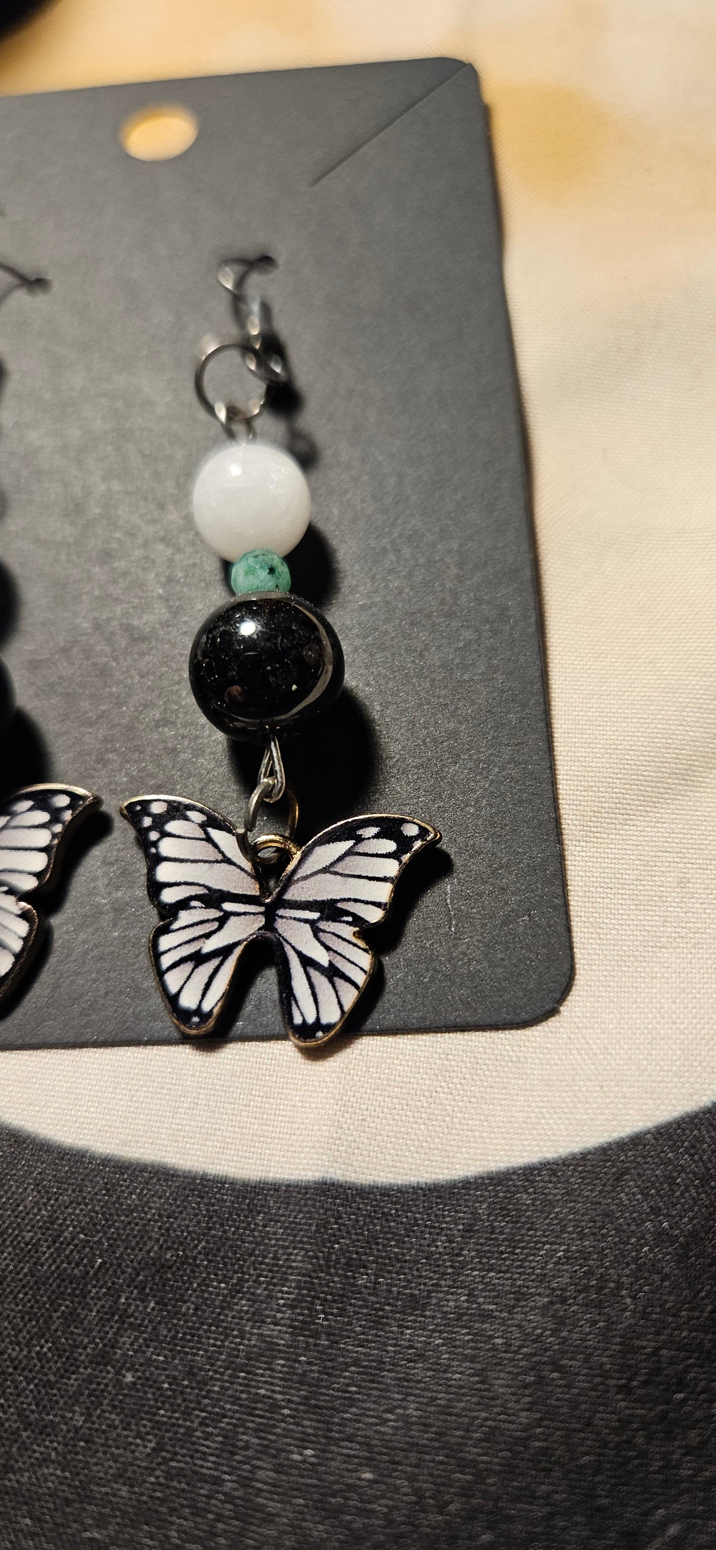 Rose Quartz, Black Onyx Butterfly Earrings