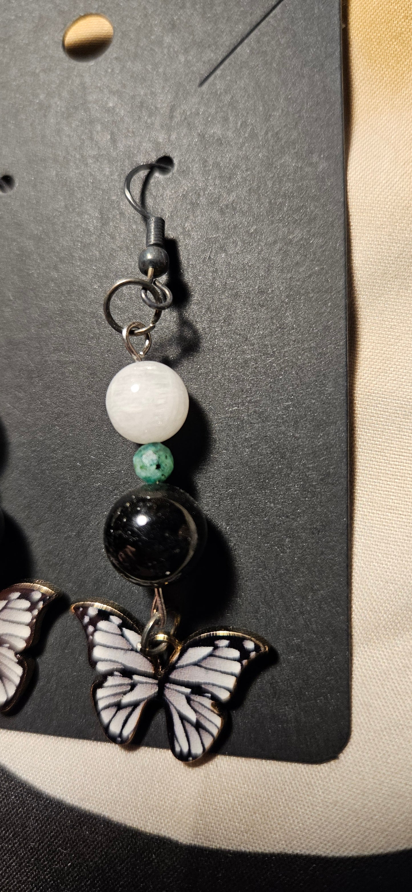 Rose Quartz, Black Onyx Butterfly Earrings