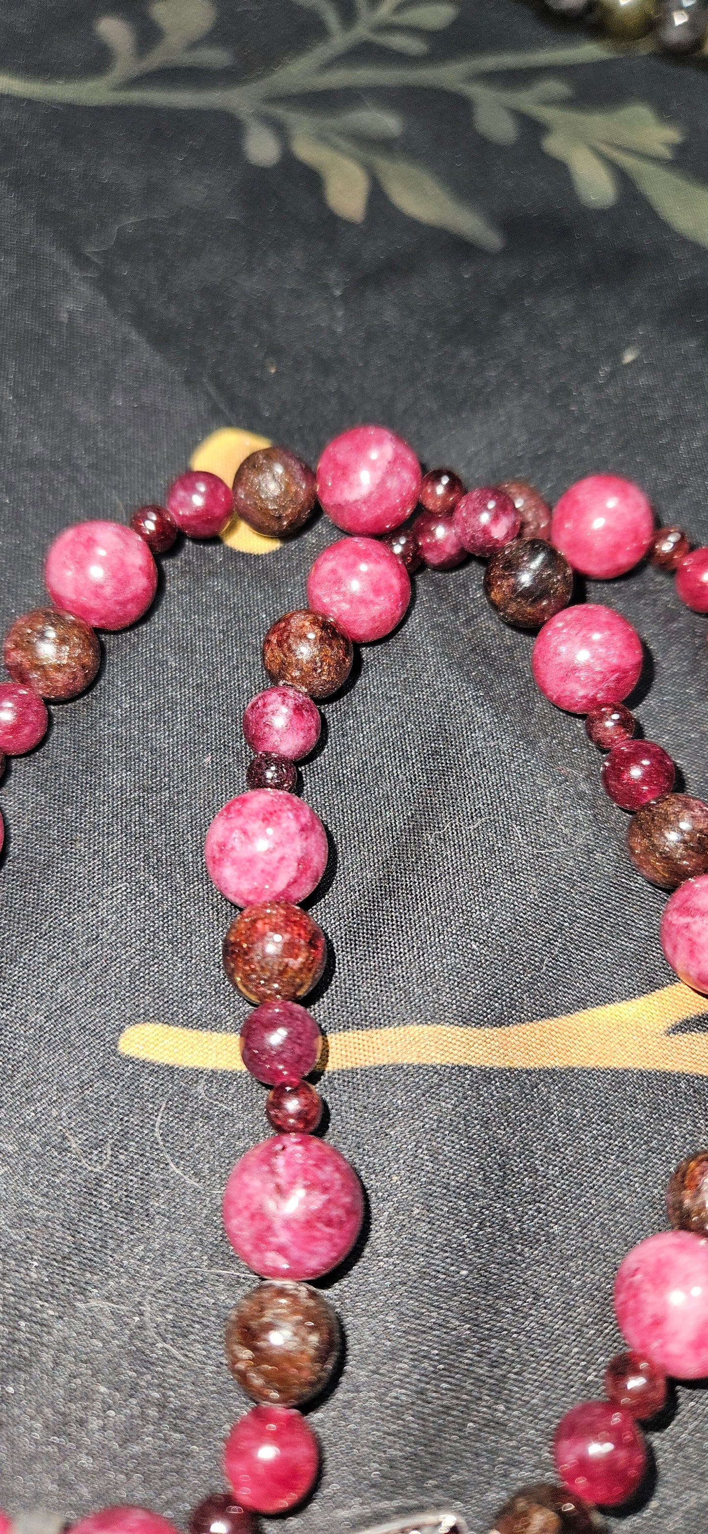 Garnet Wave Pattern Beaded Necklace with Dragonfly Pendant