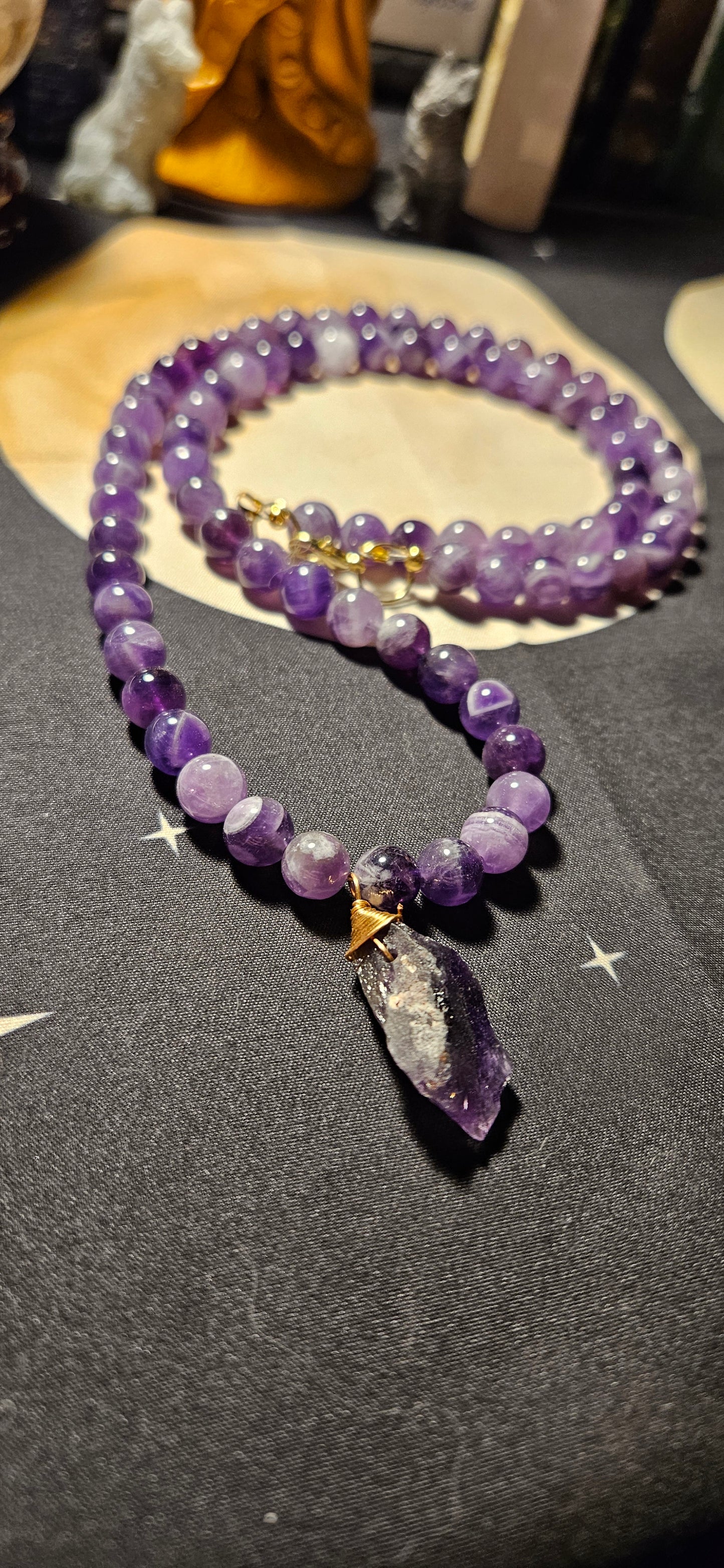 Amethyst bead and raw Amethyst pendant Necklace