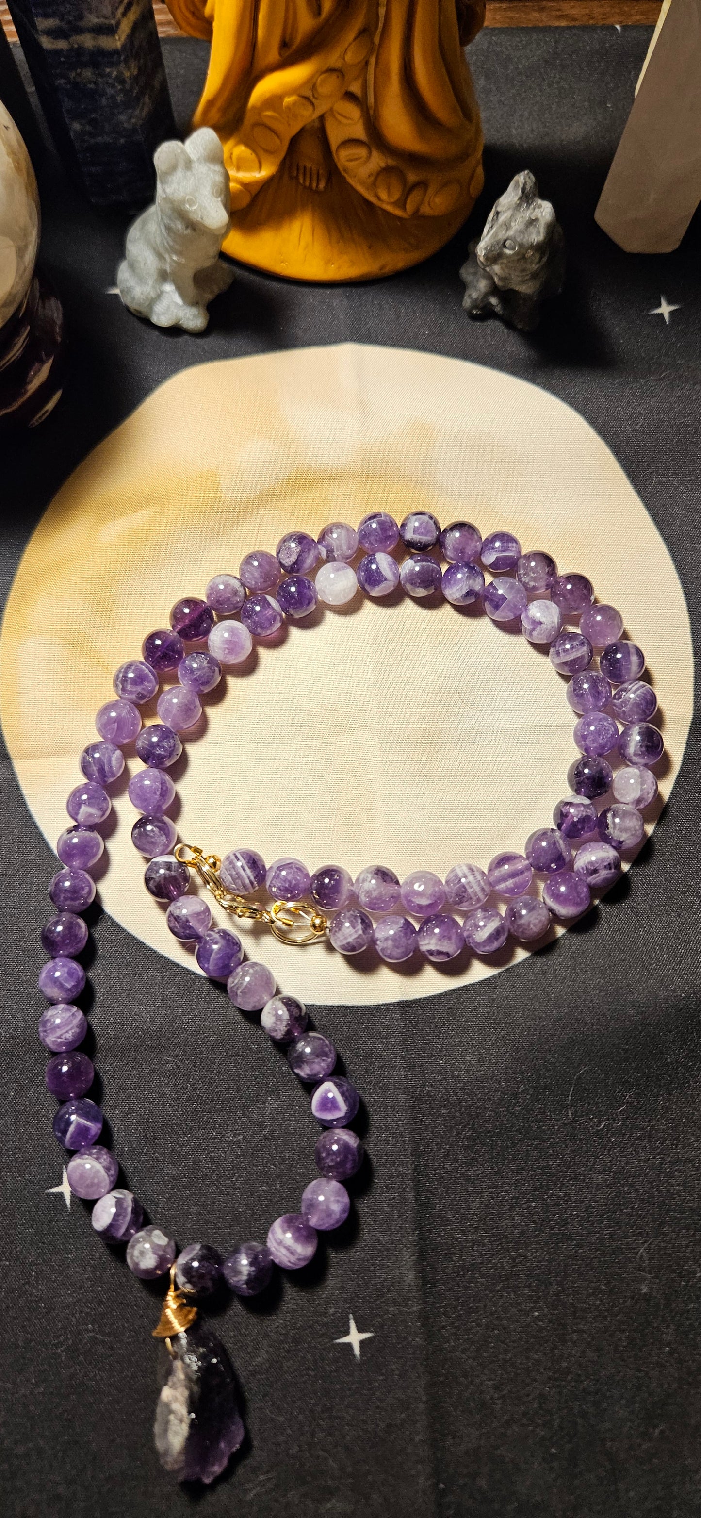 Amethyst bead and raw Amethyst pendant Necklace
