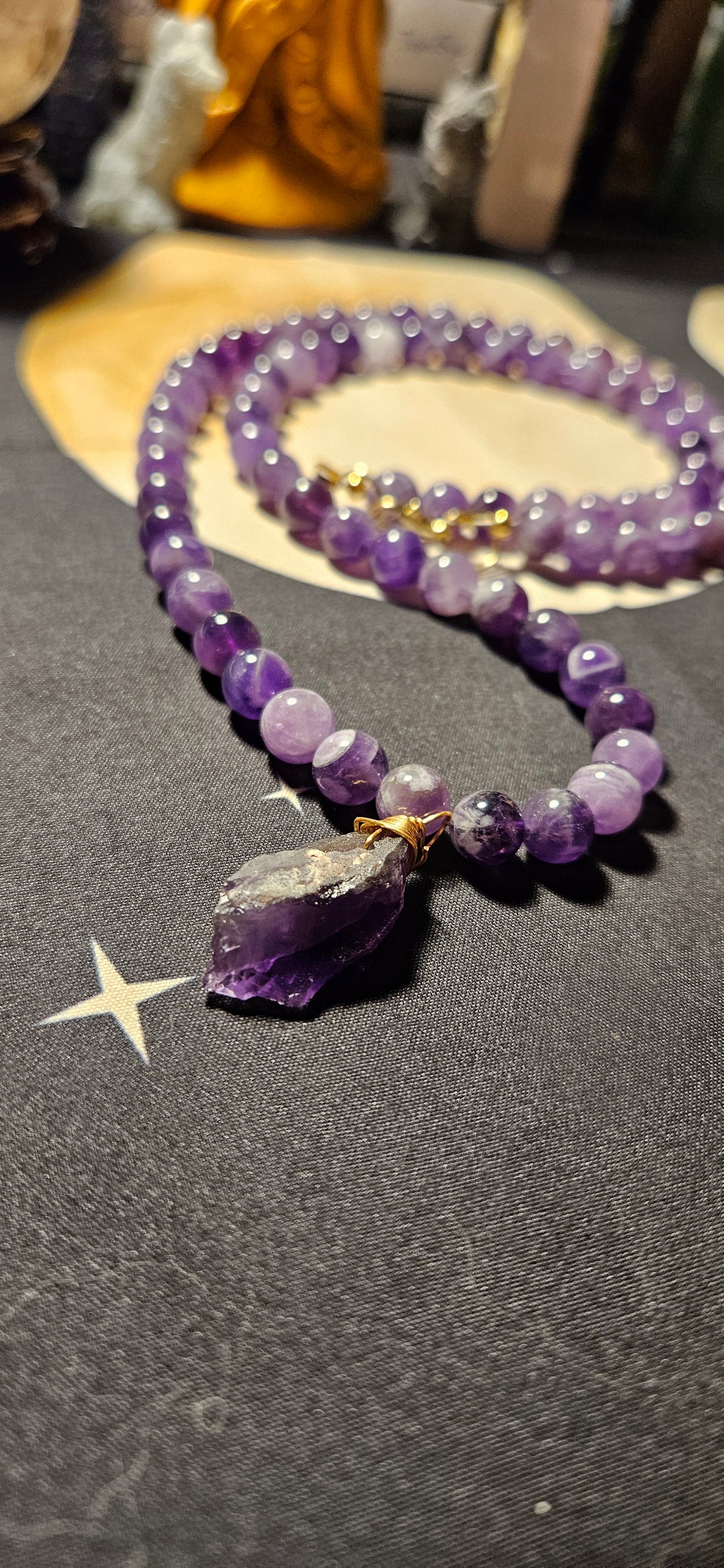 Amethyst bead and raw Amethyst pendant Necklace