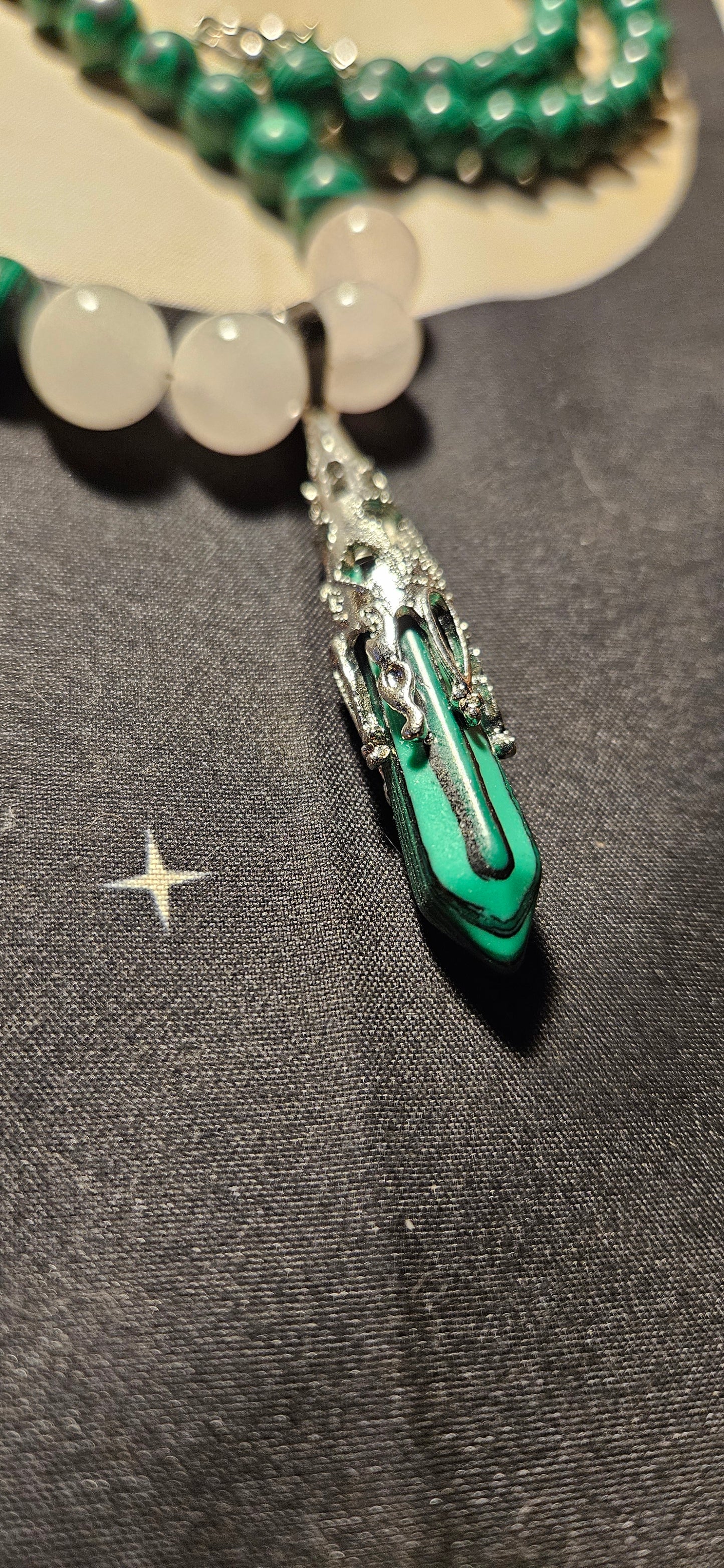 Malachite and Rose Quartz with Malachite pendant necklace