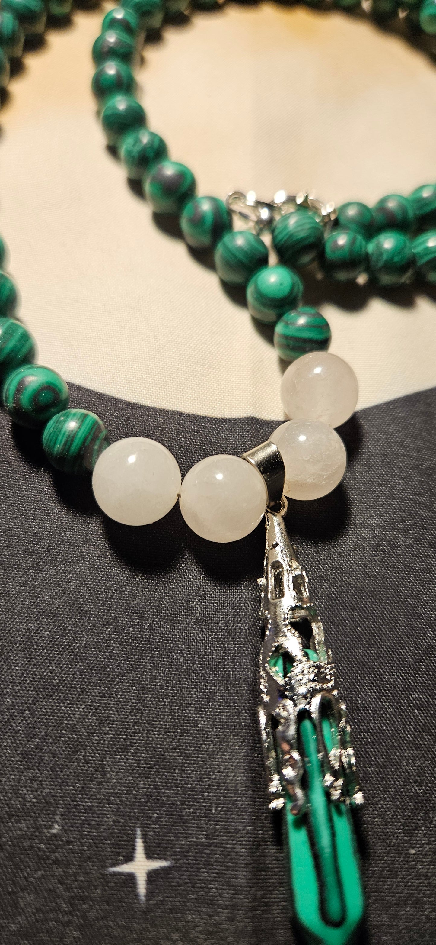 Malachite and Rose Quartz with Malachite pendant necklace