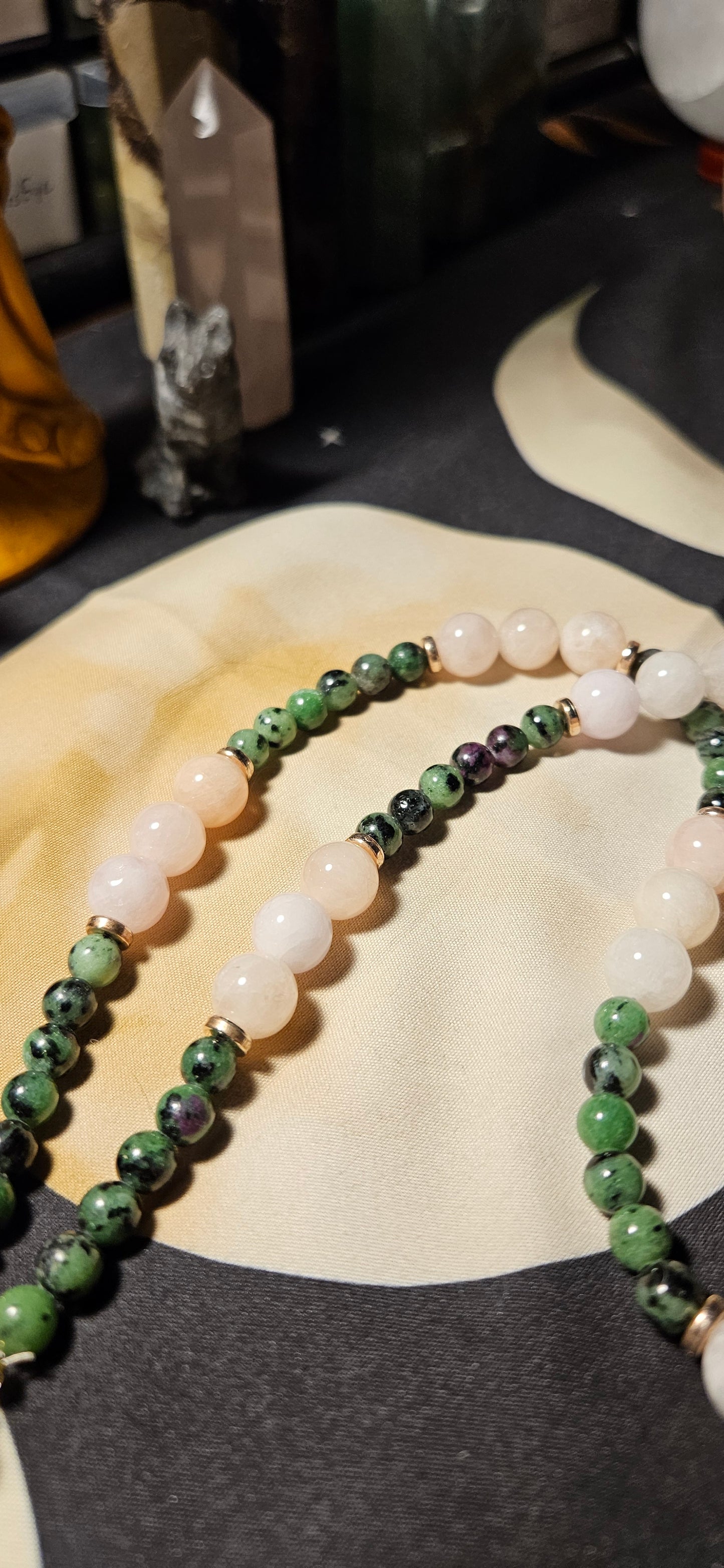Morganite and Ruby Zoisite necklace