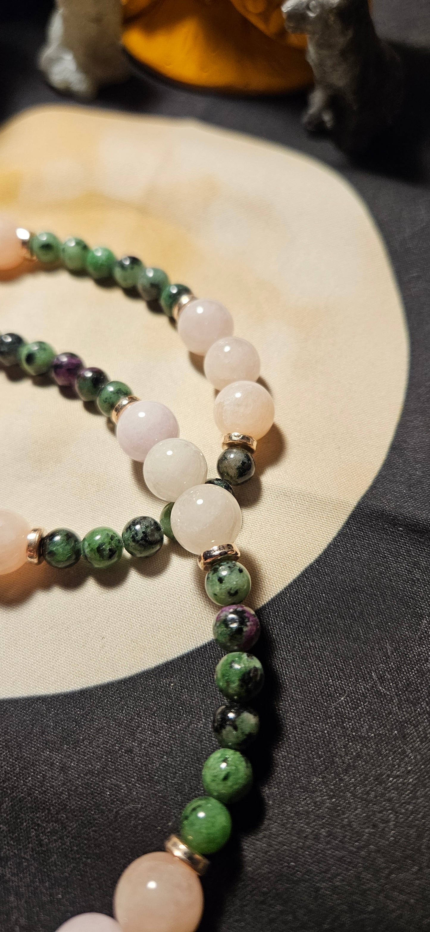 Morganite and Ruby Zoisite necklace