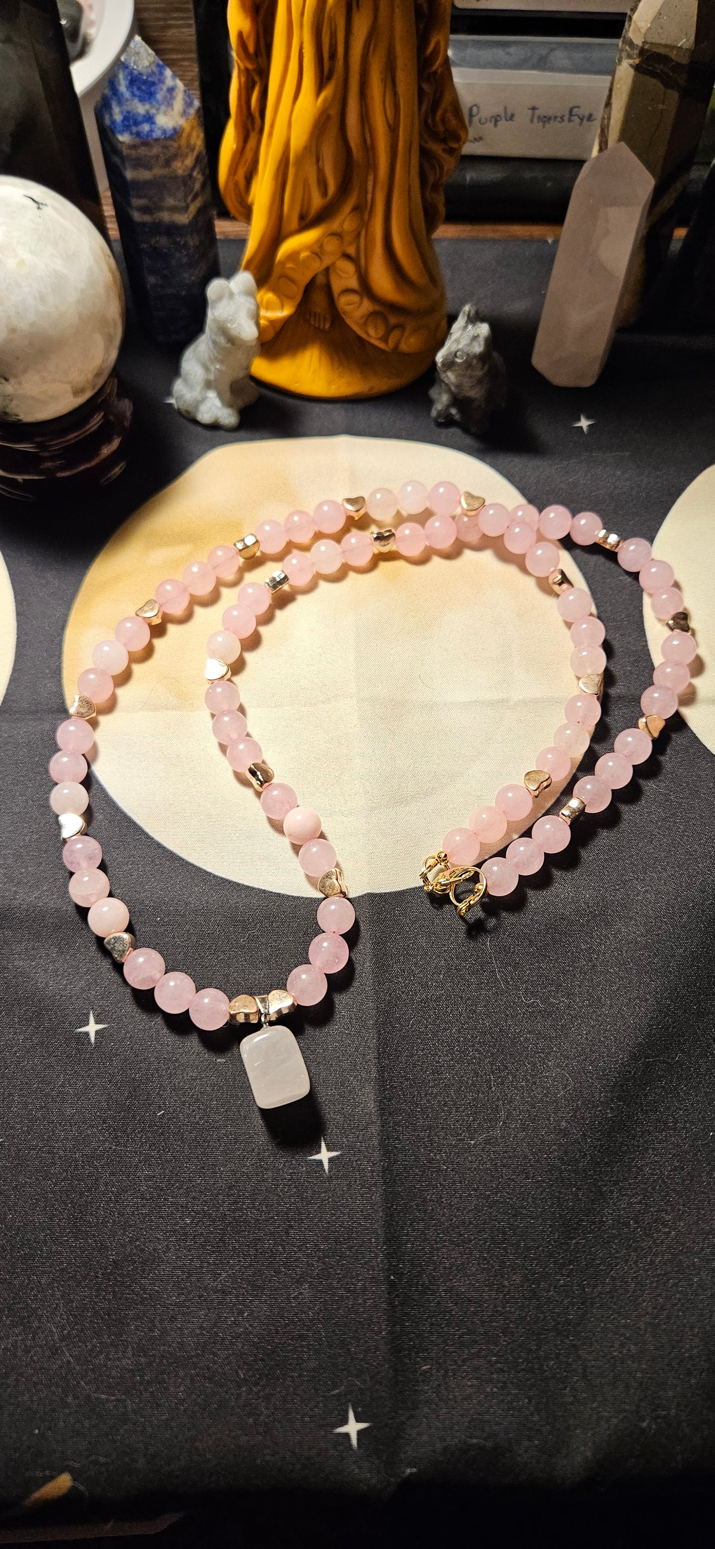 Rose Quartz with heart spacers and Rose Quartz tumbled pendant