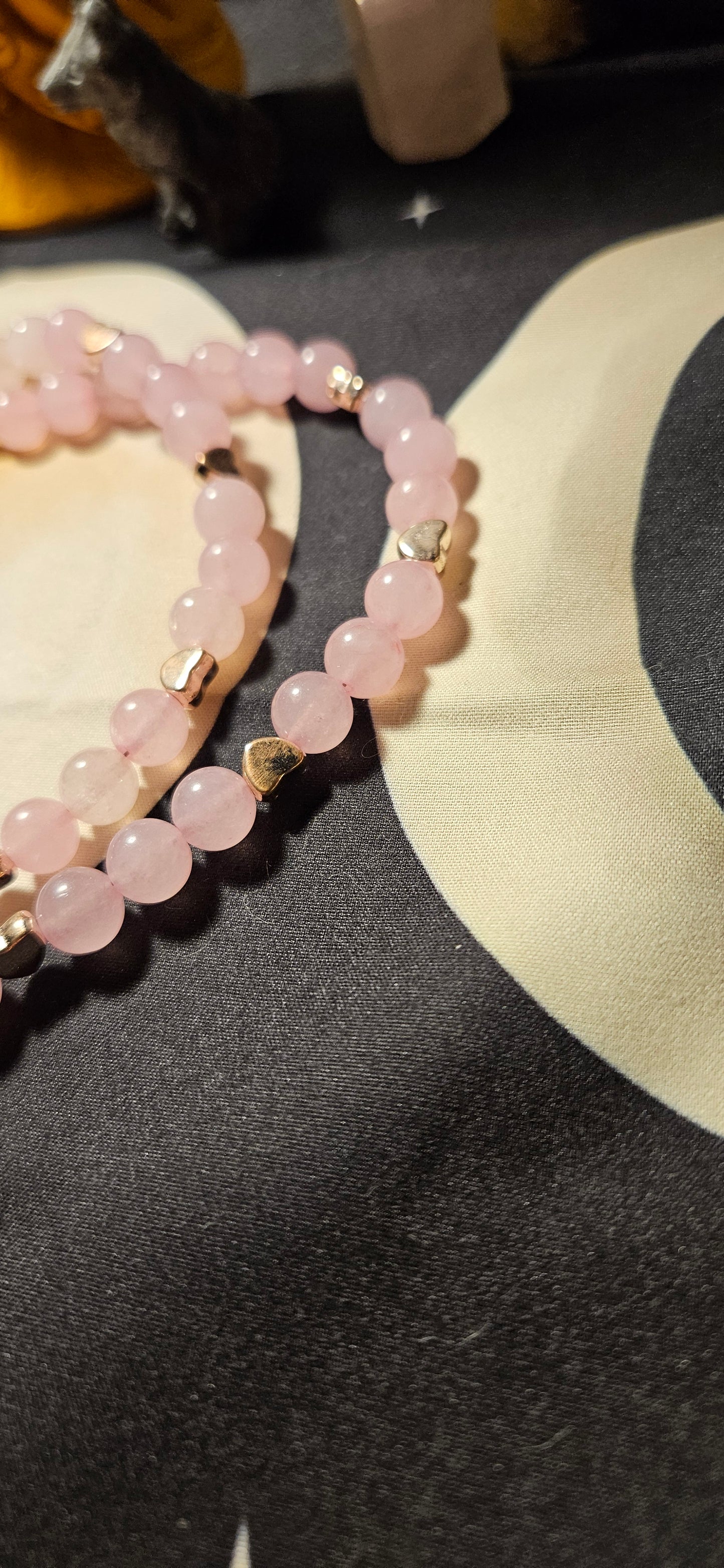 Rose Quartz with heart spacers and Rose Quartz tumbled pendant