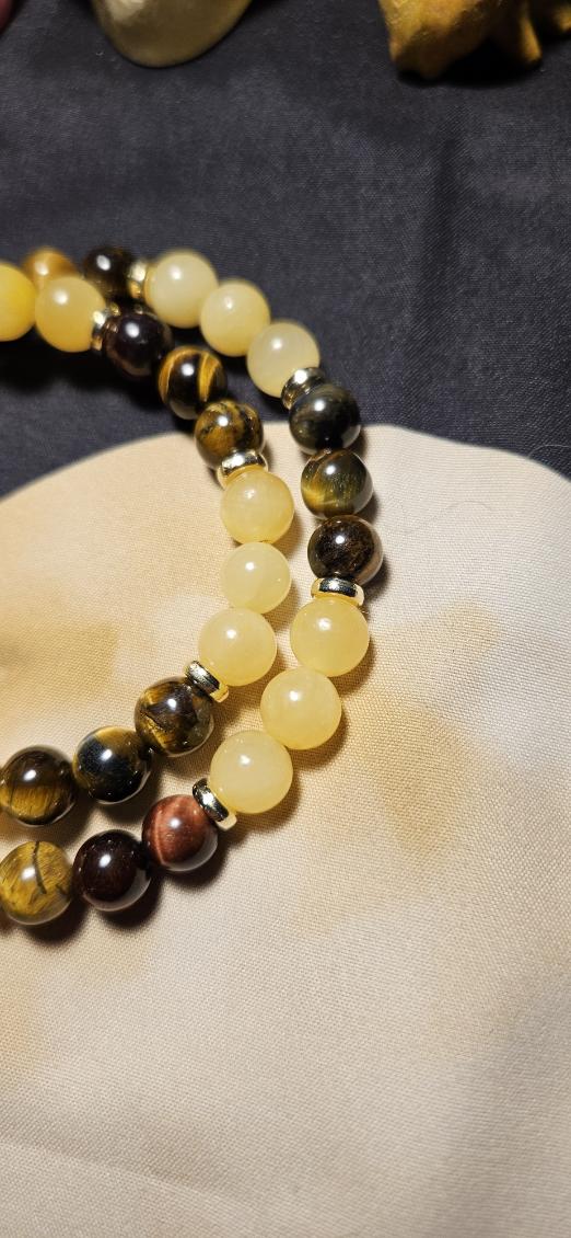Honey Calcite and Tiger's Eye with Dragonfly pendant necklace
