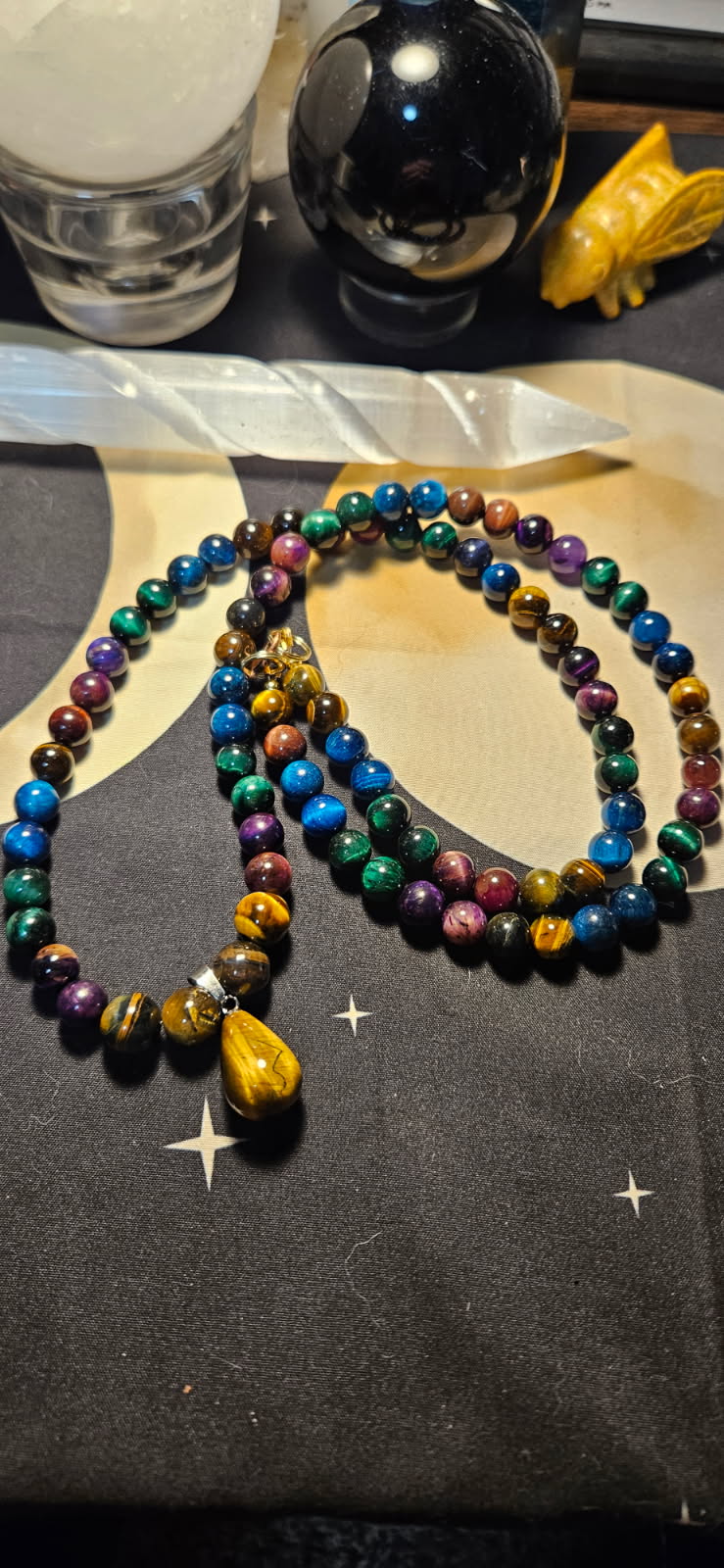 Tiger's Eye multicolor Necklace with Tear drop pendant