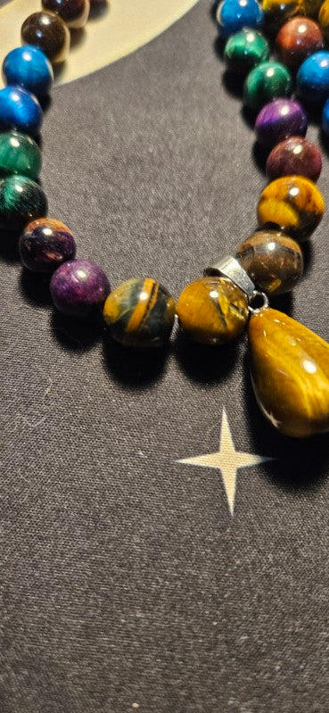 Tiger's Eye multicolor Necklace with Tear drop pendant