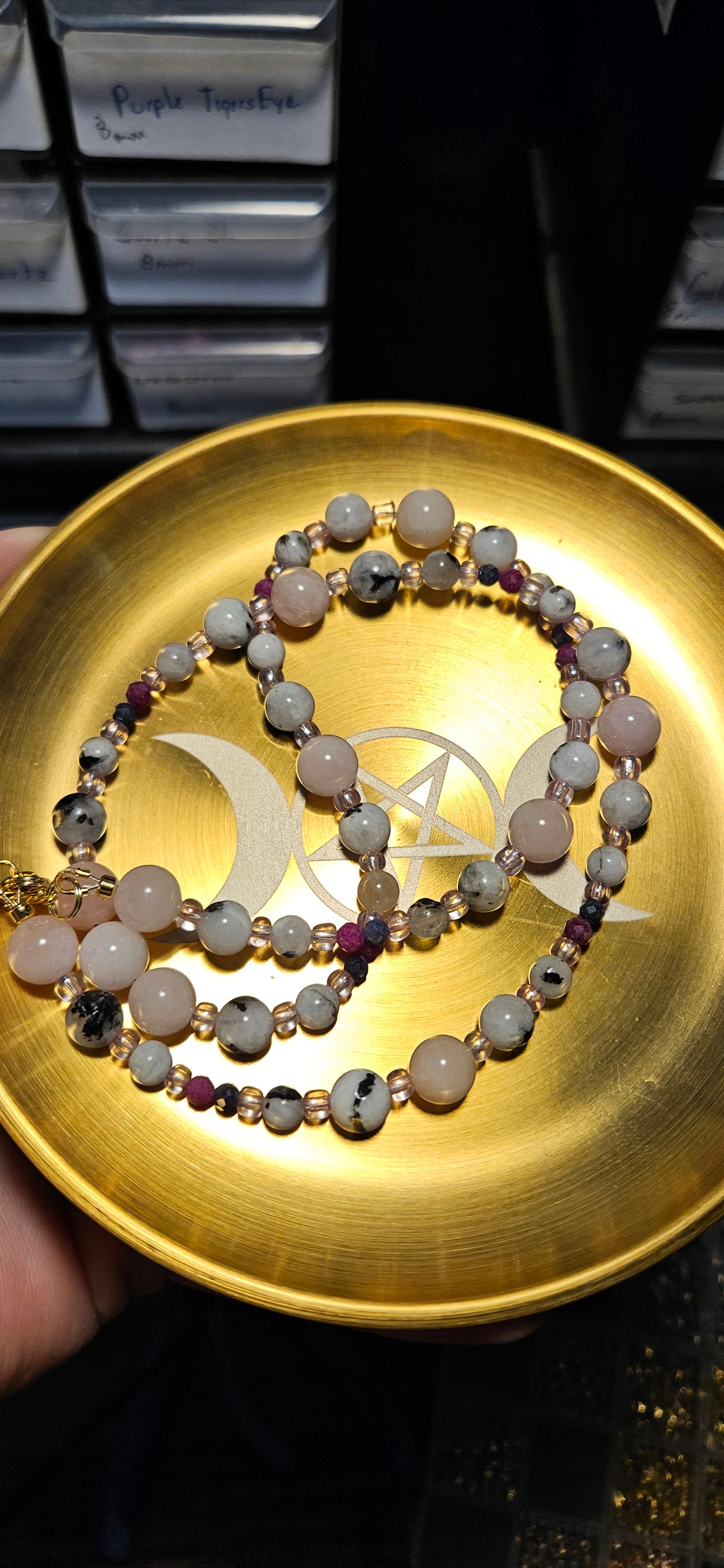 Morganite, Moonstone, Ruby & Sapphire Necklace – 21.5" Gemstone Jewelry