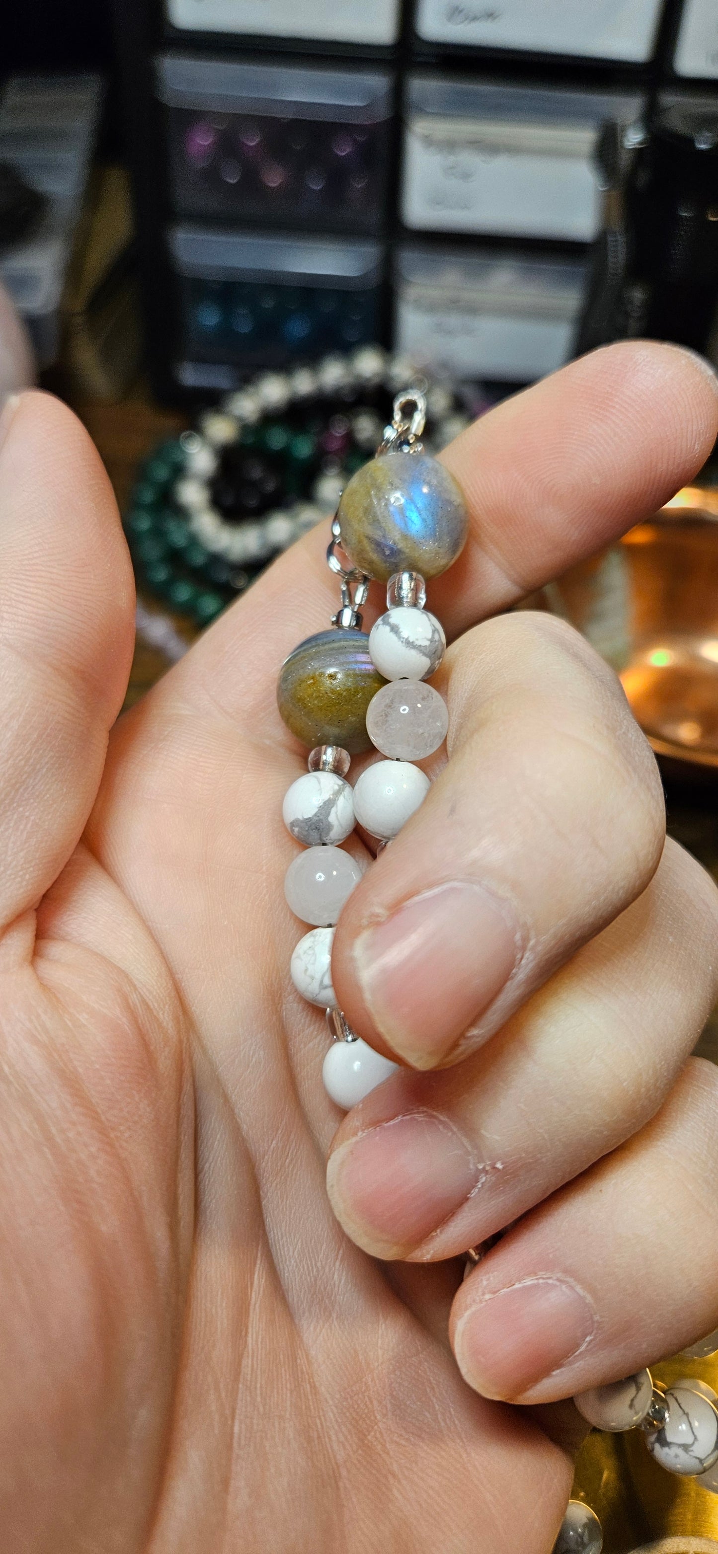 Labradorite Moonstone Howlite Wolf Fang Necklace – 21.5" Mystic Jewelry