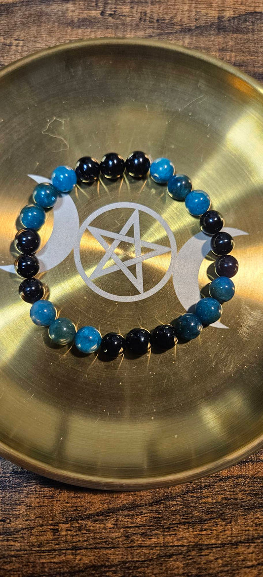 Blue Apatite and Black Tourmaline - Protective, grounding crystal jewelry for everyday wear.