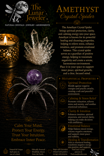 Crystal Spider – Natural Crystal Spider Carving with Zinc Alloy Body