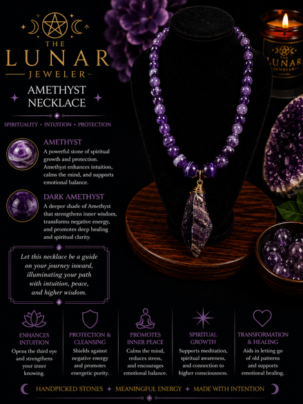 Amethyst Beaded Necklace with Dark Amethyst Pendant – 22" Steel Wire Necklace
