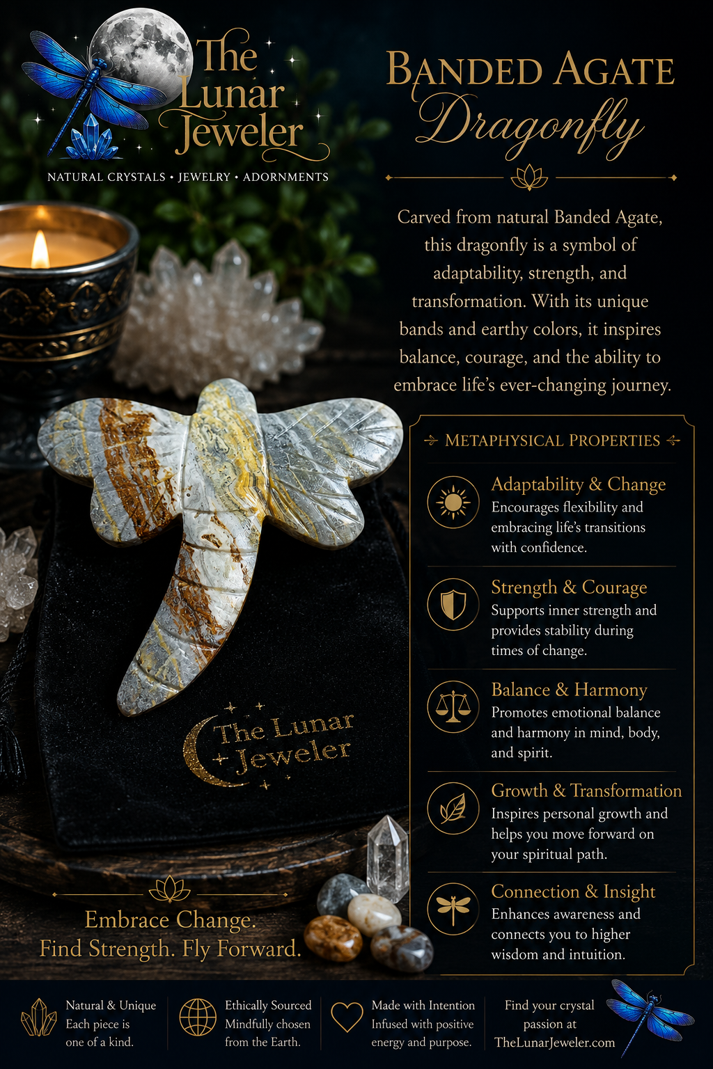 Hand-Carved Crystal Dragonfly – Natural Gemstone Dragonfly Carving