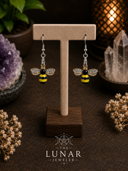 Bee Earrings – Rhodium-Coated Hooks