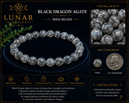Black Dragon Agate Bracelet – 7.5" Elastic Bracelet
