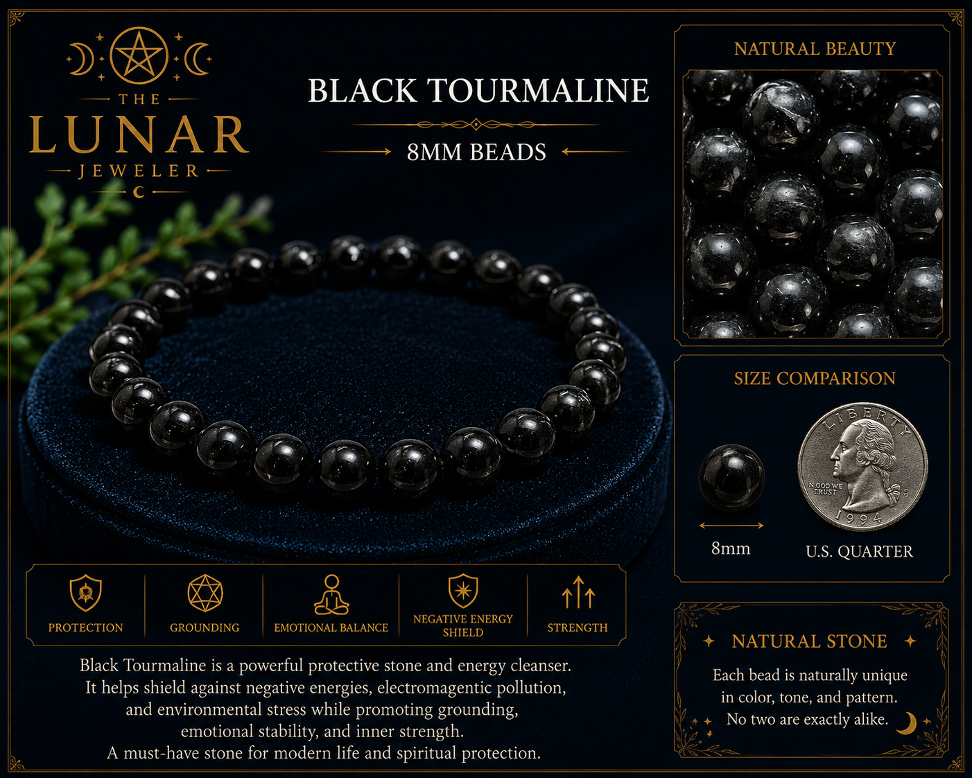 Black Tourmaline Bracelet – 7.5