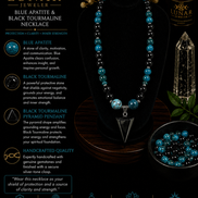 Blue Apatite & Black Tourmaline Beaded Necklace  – 22