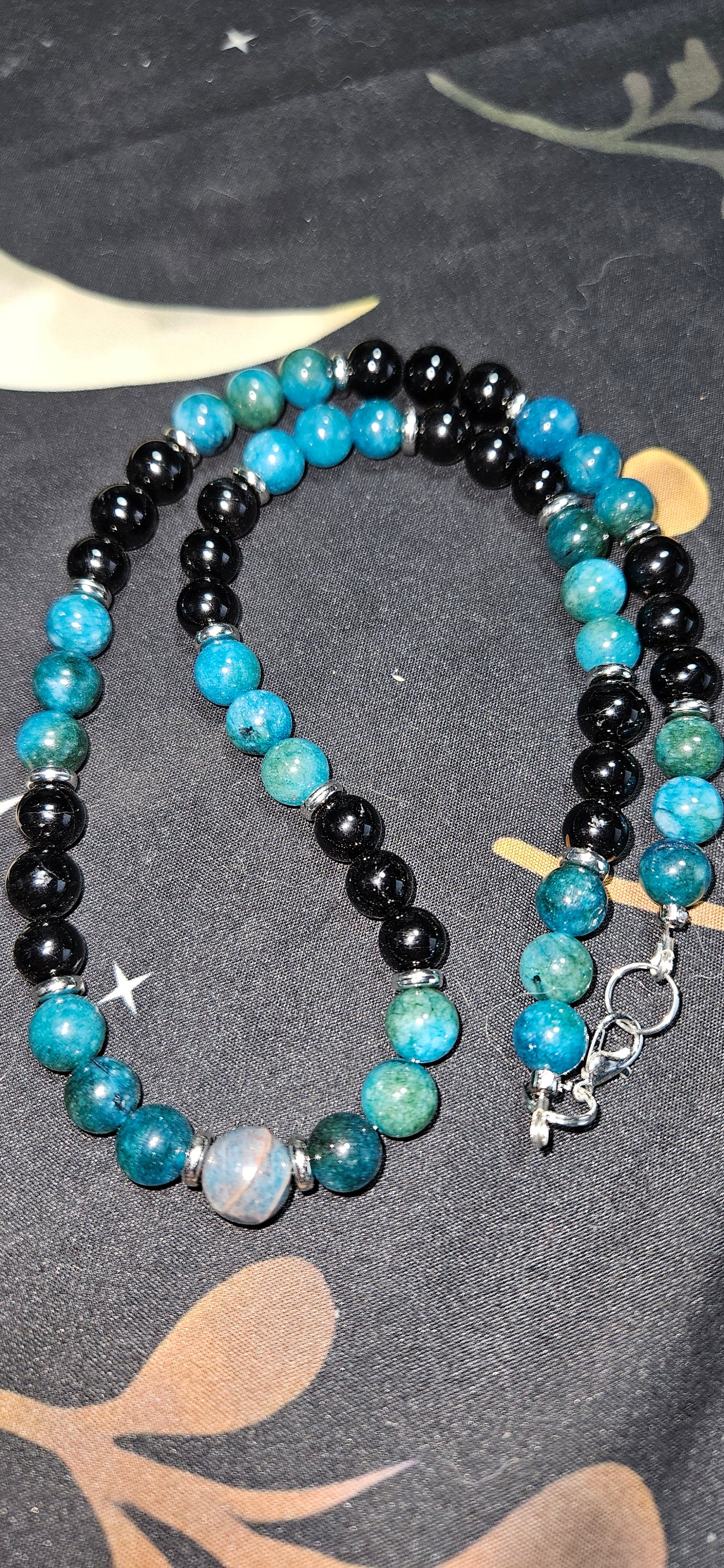 Blue Apatite, Black Tourmaline necklace
