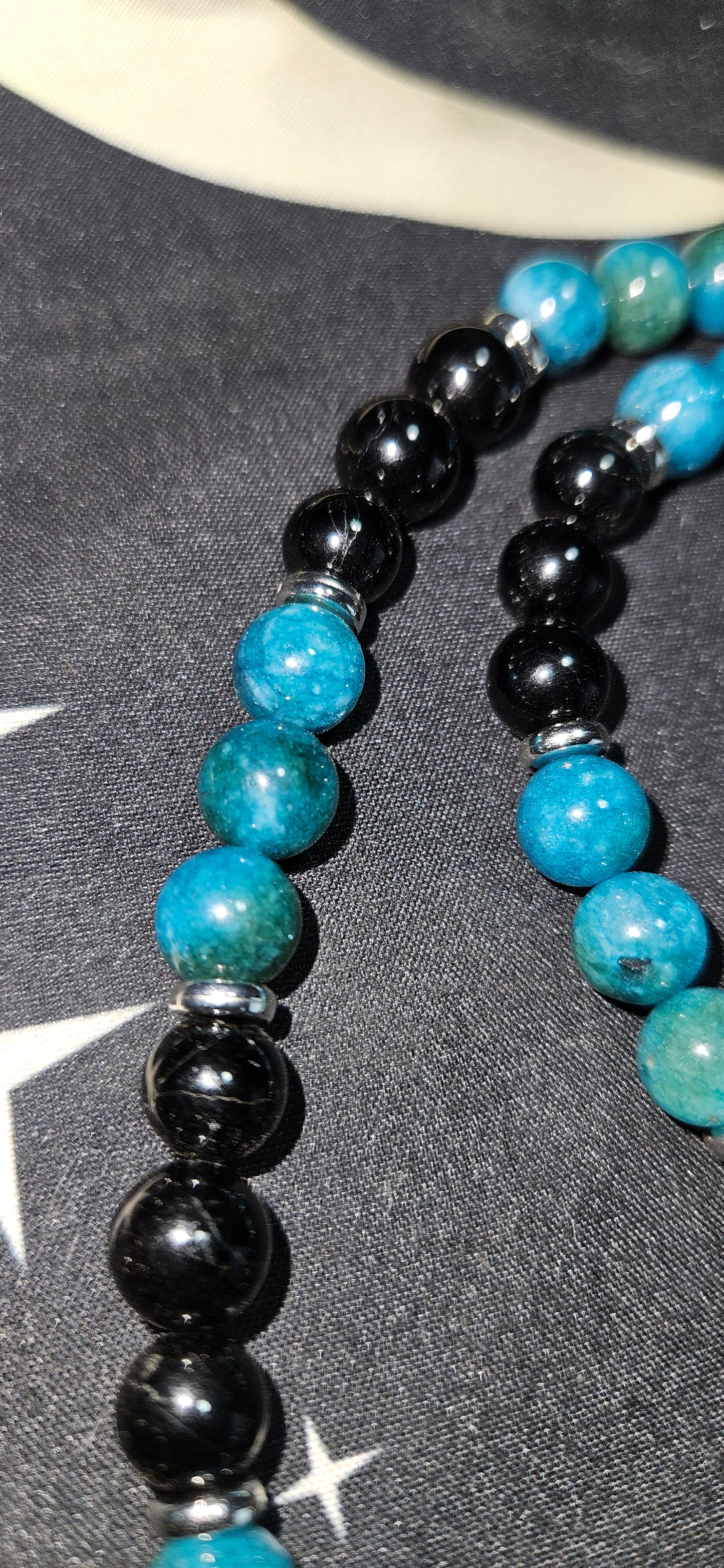 Blue Apatite, Black Tourmaline necklace