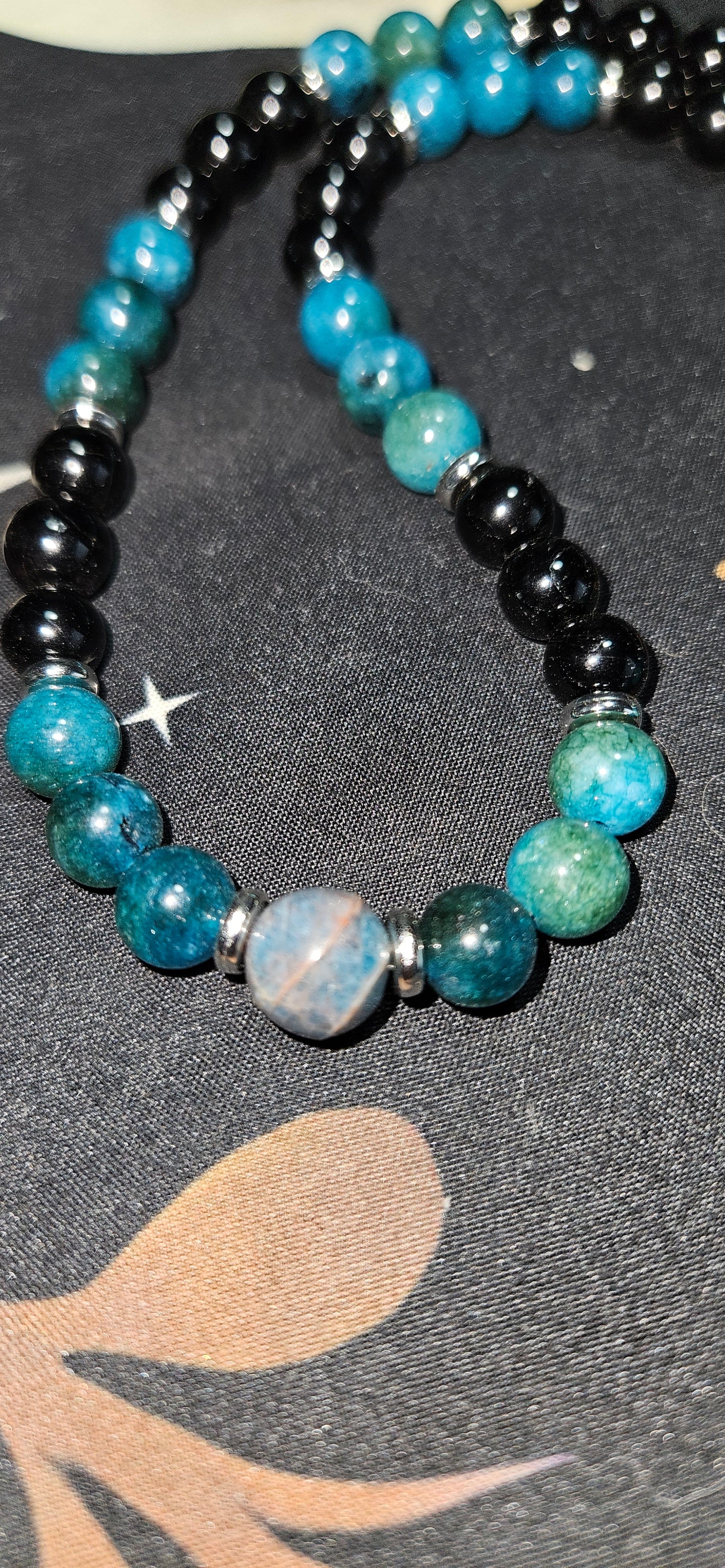 Blue Apatite, Black Tourmaline necklace