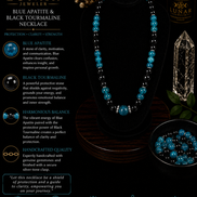 Blue Apatite & Black Tourmaline Beaded Necklace  – 22