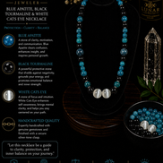 Blue Apatite & Black Tourmaline Beaded Necklace  – 22
