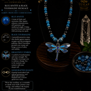 Blue Apatite & Black Tourmaline Beaded Necklace  – 22