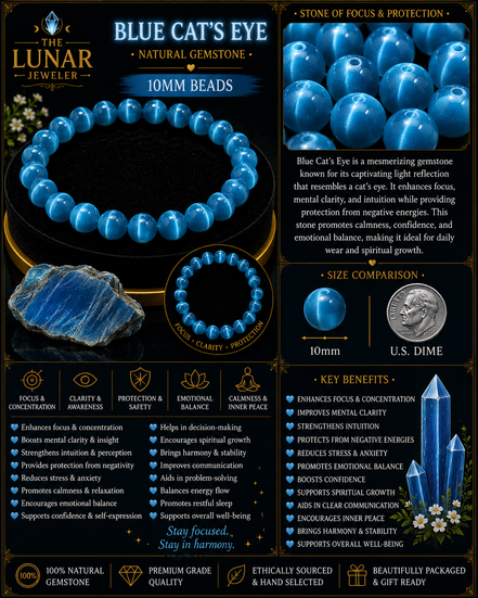 Blue Cat's Eye Bracelet – 7.5" Elastic Bracelet