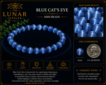 Blue Cat's Eye Bracelet – 7.5" Elastic Bracelet