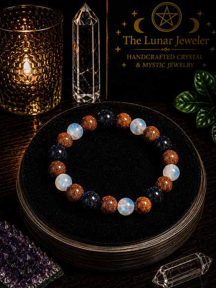 Blue Sandstone, Gold Sandstone & Opalite Bracelet – 7.5" Elastic Bracelet