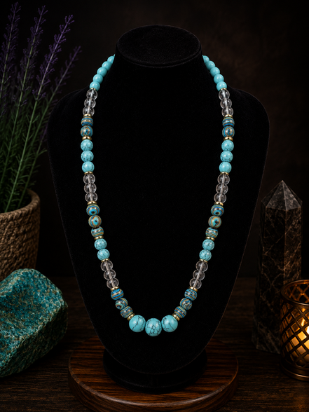 Blue Topaz, Blue Malachite & Turquoise Howlite Beaded Necklace – 22" Steel Wire Necklace
