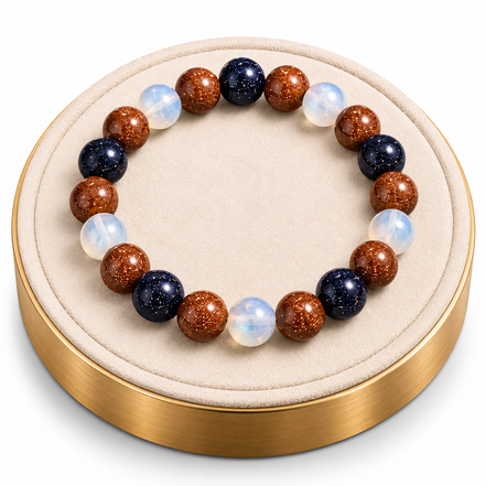 Blue Sandstone, Gold Sandstone & Opalite Bracelet – 7.5" Elastic Bracelet