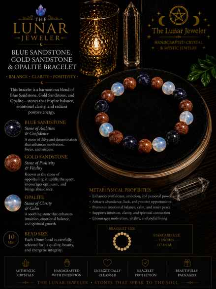 Blue Sandstone, Gold Sandstone & Opalite Bracelet – 7.5" Elastic Bracelet