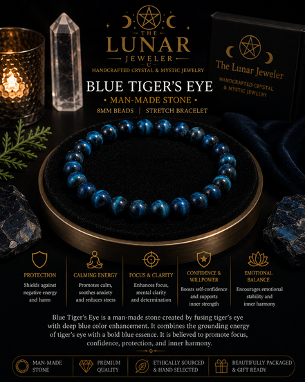 Blue Tiger's Eye Bracelet – 7.5" Elastic Bracelet