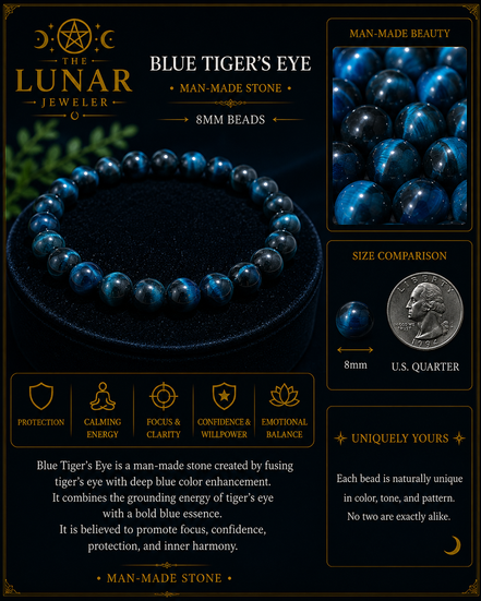 Blue Tiger's Eye Bracelet – 7.5" Elastic Bracelet