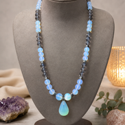 Blue Topaz & Opalite Beaded Necklace with Opalite Teardrop Pendant – 22