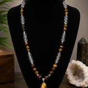 Blue Topaz & Tiger's Eye Beaded Necklace with Tiger's Eye Teardrop Pendant – 22