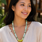 Burmese Jade, Green Dragon Agate & Peridot Beaded Necklace – 22