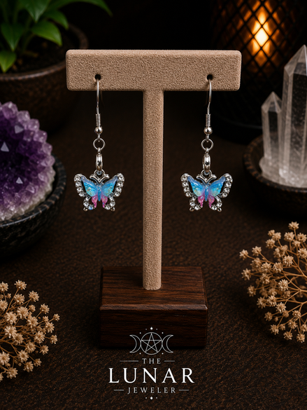 Butterfly Earrings with Colorful Rhinestone Wings
