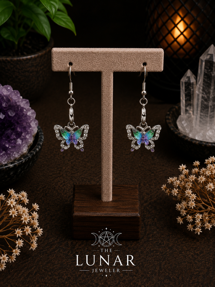 Butterfly Earrings with Colorful Rhinestone Wings