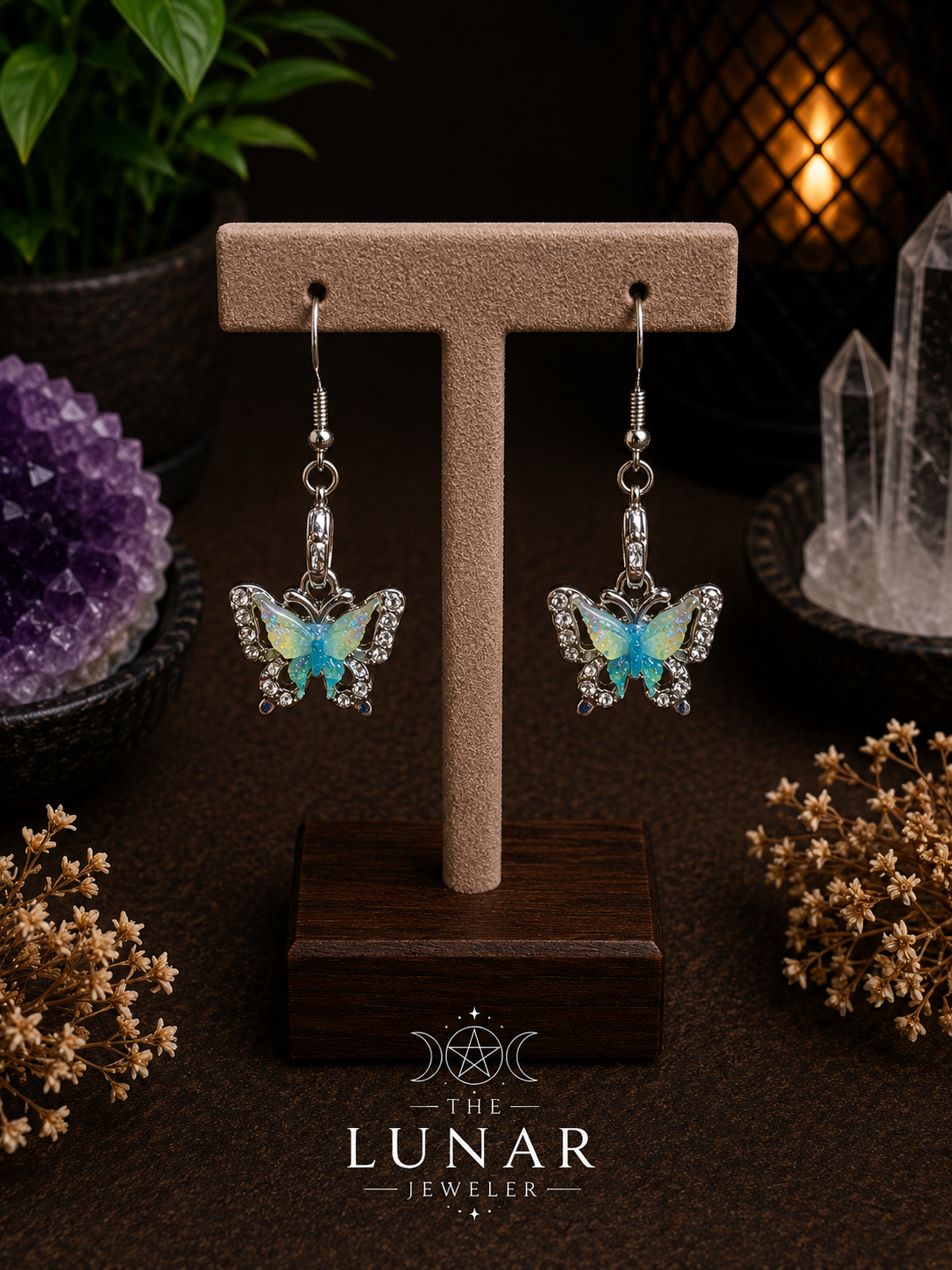 Butterfly Earrings with Colorful Rhinestone Wings
