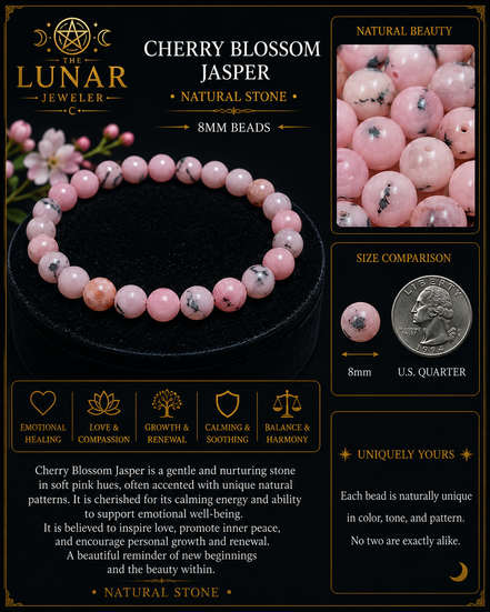 Cherry Blossom Jasper Bracelet – 7.5" Elastic Bracelet