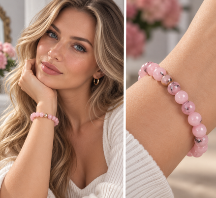 Cherry Blossom Jasper Bracelet – 7.5" Elastic Bracelet