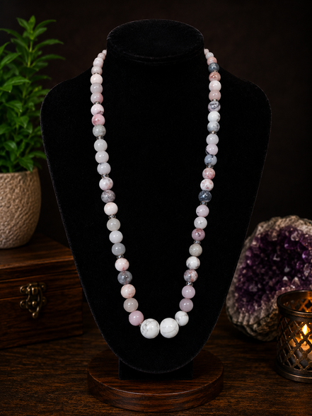 Cherry Blossom Jasper, Pink Zebra Jasper & Howlite Beaded Necklace – 22" Steel Wire Necklace