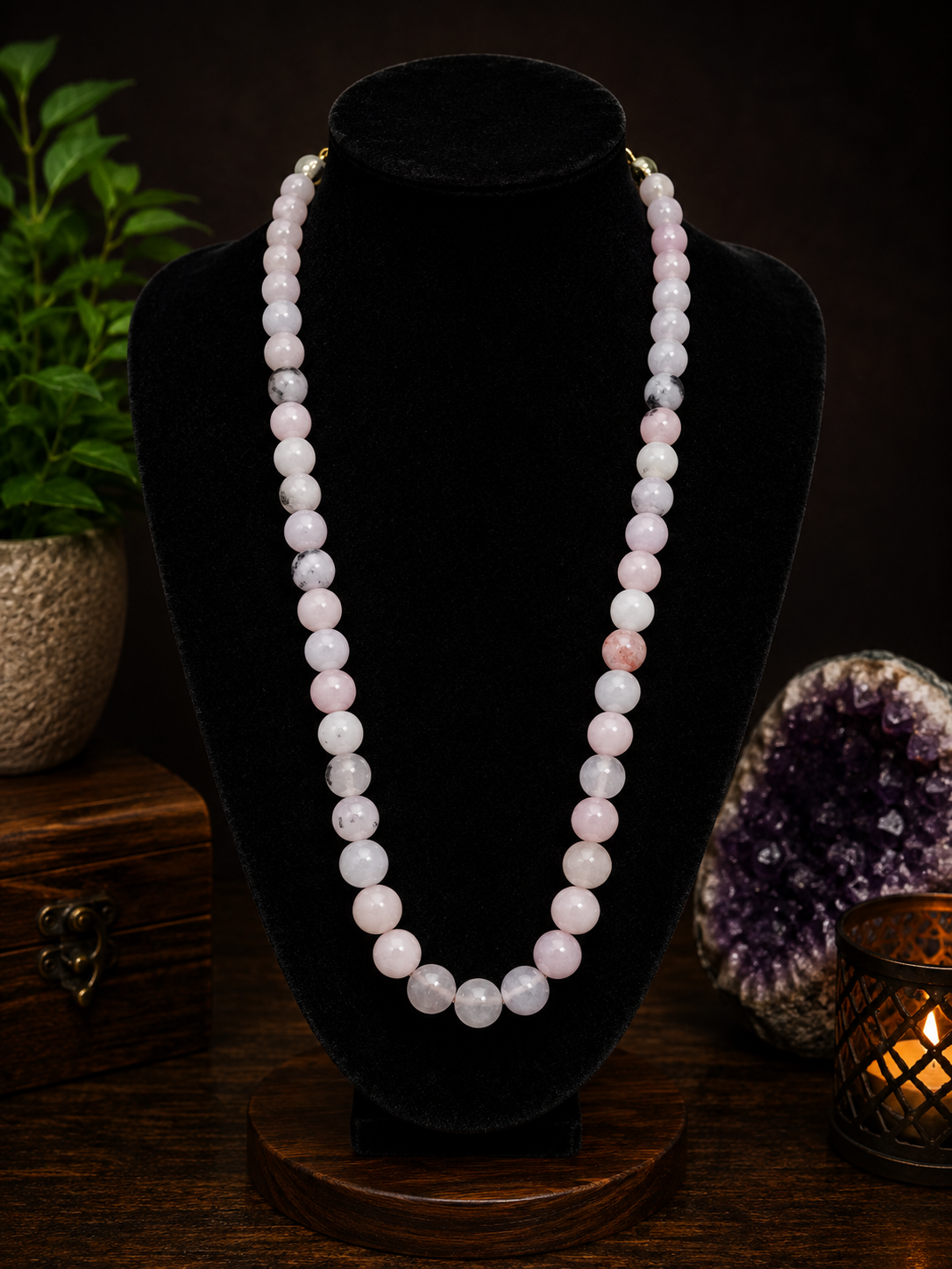 Cherry Blossom Jasper Beaded Necklace – 22