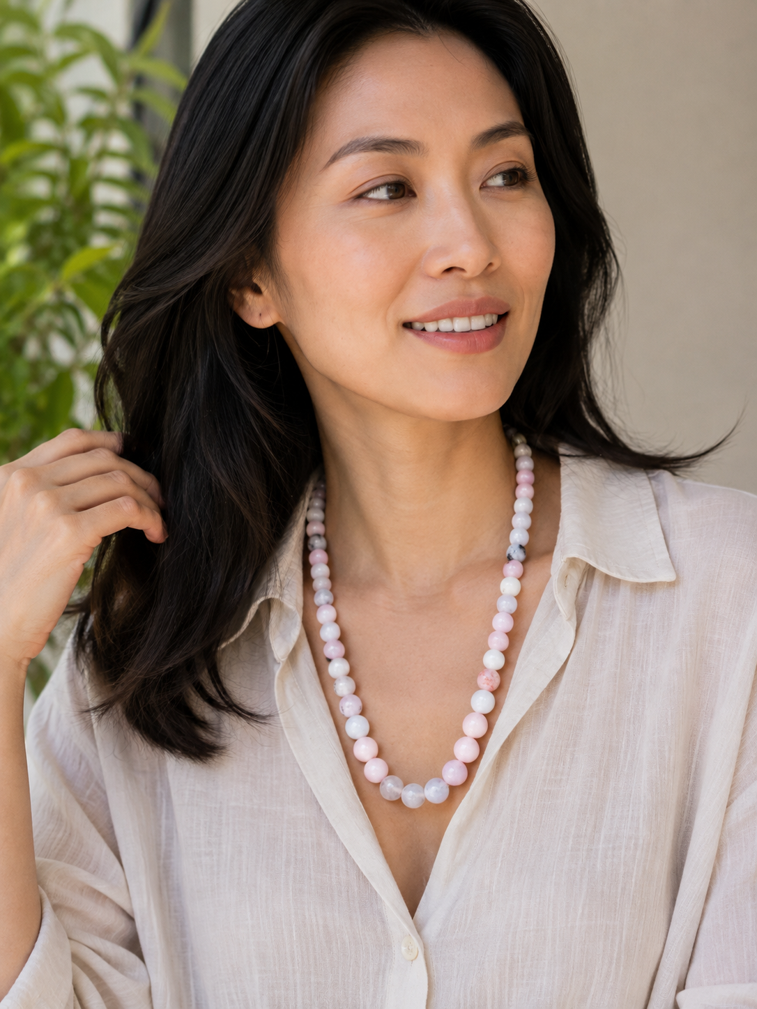 Cherry Blossom Jasper Beaded Necklace – 22